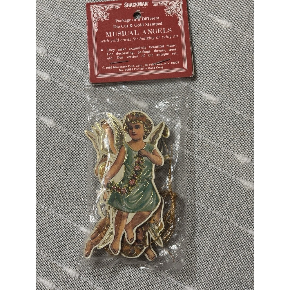 Vtg 1986 Merrimack Angel Gift Tag/Ornaments Gold Stamped  Die Cut Pk Of 6